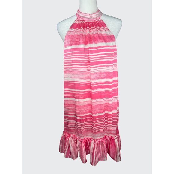 Trina Turk Womens Pink & White Striped Halter Shift Dress With Ruffle Hem Large - Picture 3 of 16